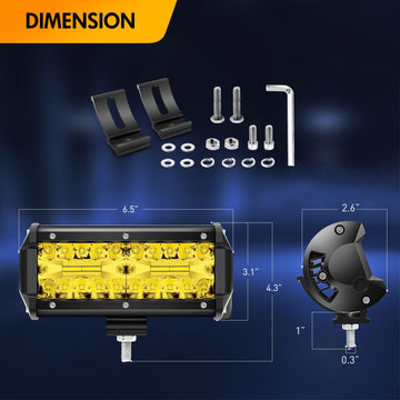 2 Pcs 6.5 Inch 120W Triple Row Flood Amber LED Pods with 16AWG 3Pin Wiring Harness-2 Leads